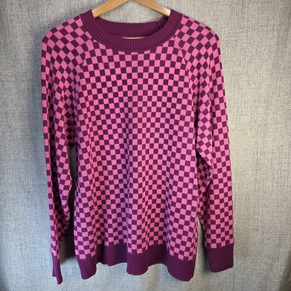 Future Collective Women Pink Purple Check Sweater Medium Pullover Punk Skate